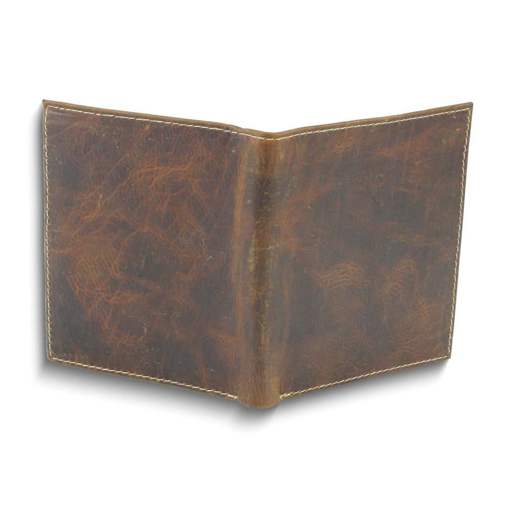 Brown Distressed Oiled Leather RFID Blocking Hipster Bifold 11-Slot Wallet with ID Window