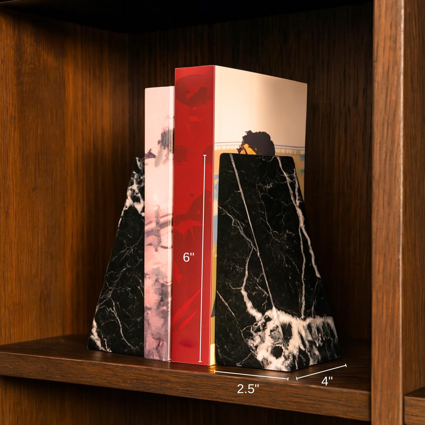 Bey-Berk Marble Zebra Book Ends 6"H Black (R10H)