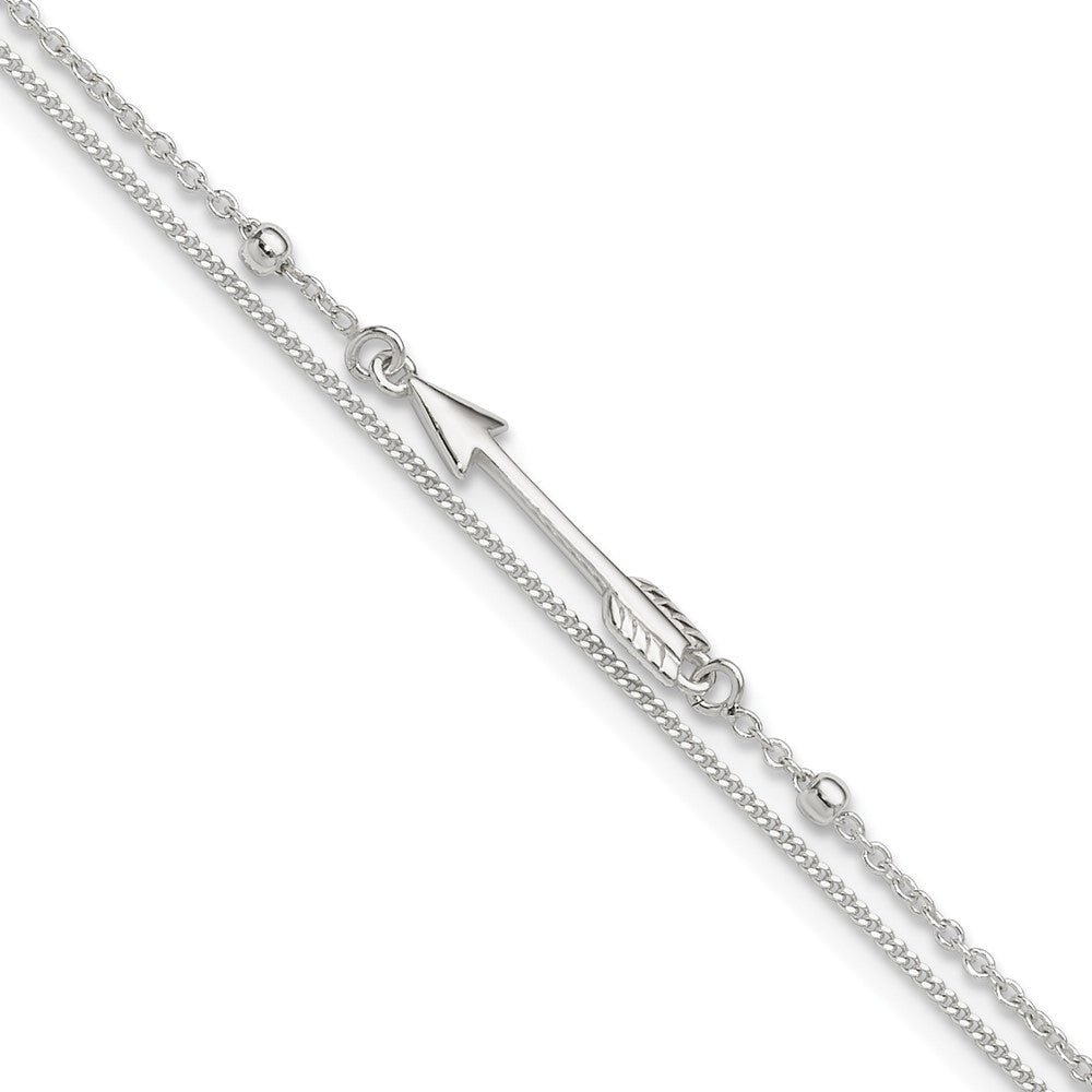 Sterling Silver 9in Plus 1in Ext. 2-strand Arrow and Bar Anklet 9 inches
