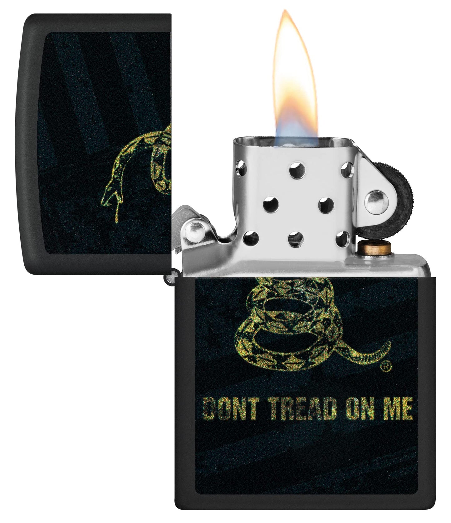 Zippo Don't Tread On Me Snake and Flag Black Matte Pocket Lighter