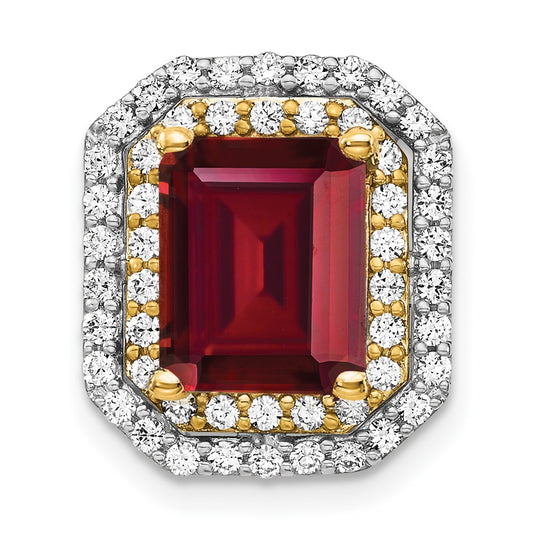 14k Two Tone 5/8 carat Lab Grown Diamond VS/SI+ G+ and Lab Created Ruby Chain Slide Pendant