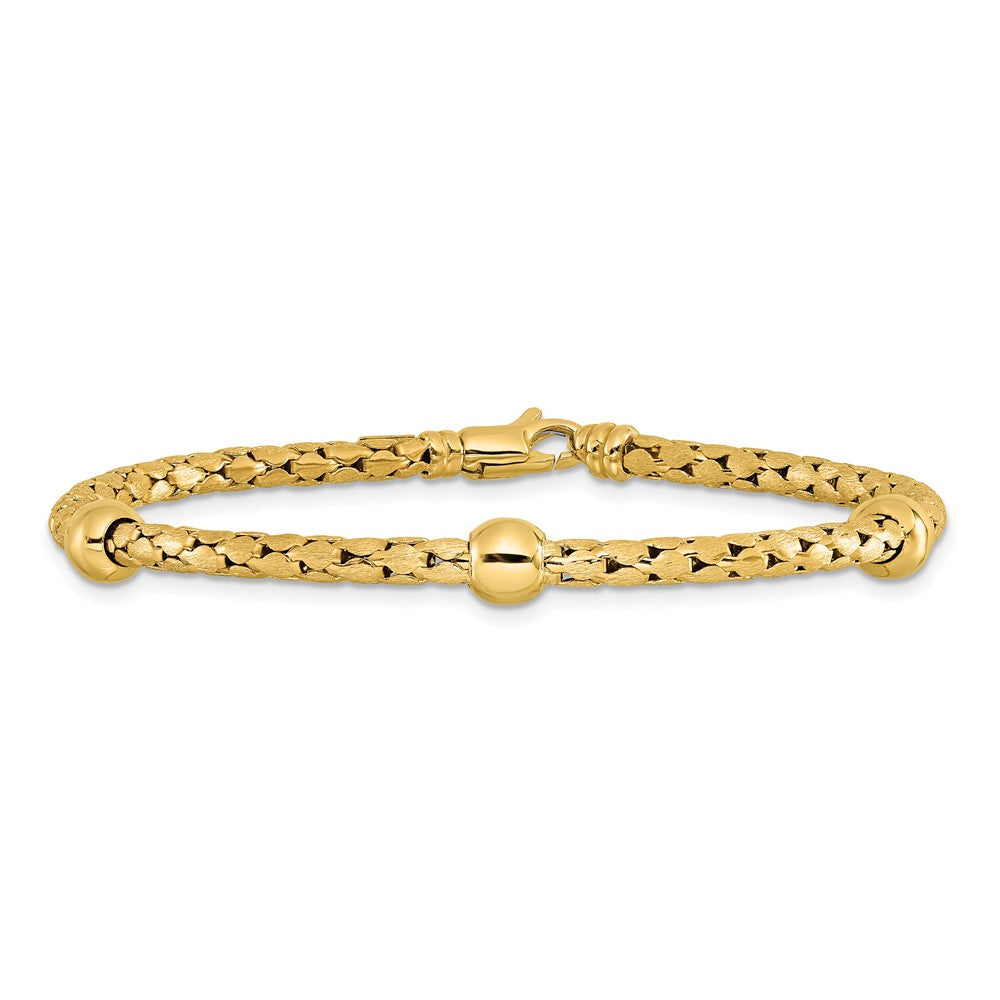 14K Polished and Satin Braided Bracelet 7.5  inches