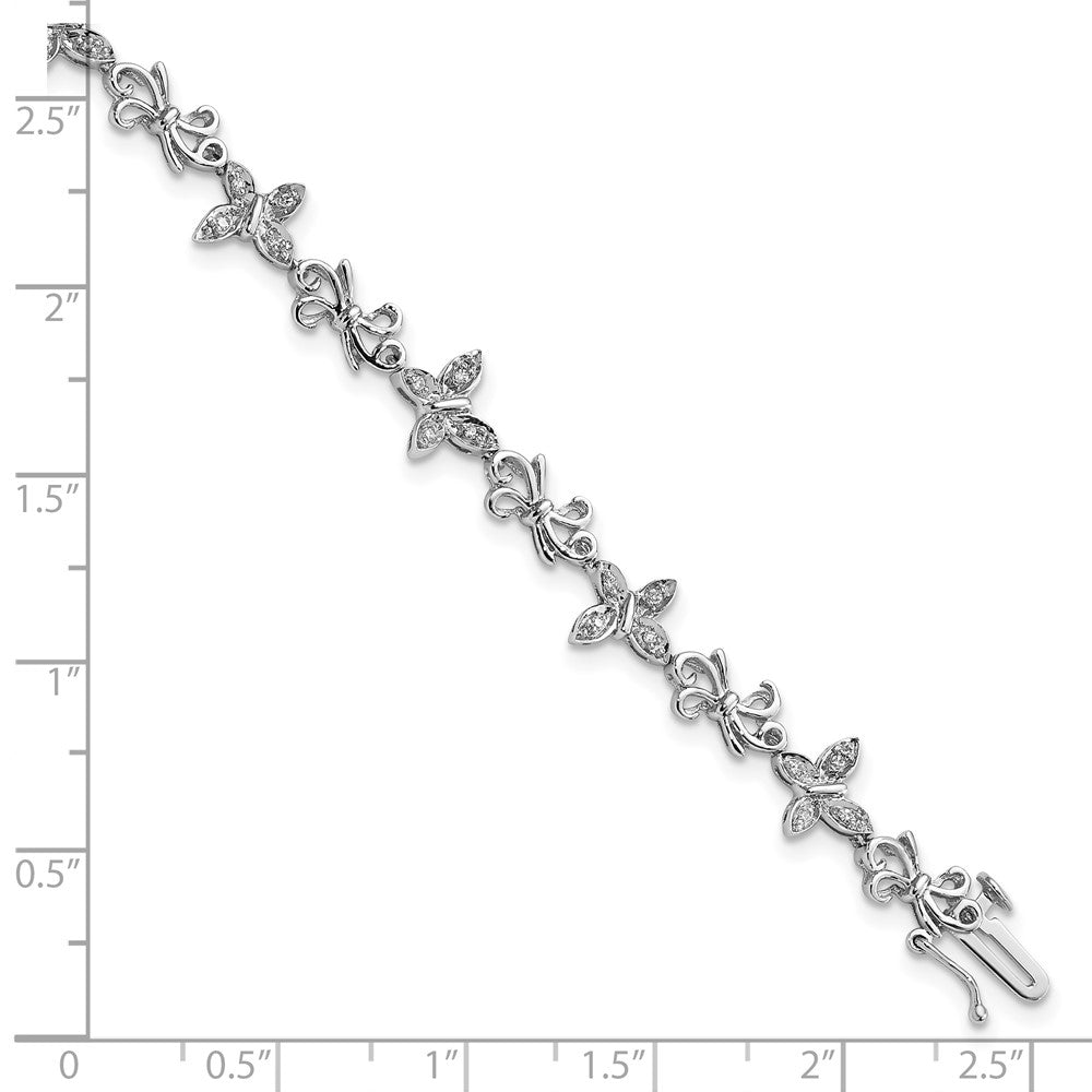 Sterling Silver Rhodium-plated Diamon Butterfly & Bows Bracelet 7 inches