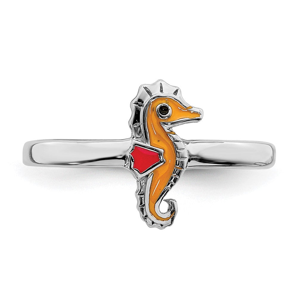 Sterling Silver Rhodium-plated Childs Enameled Seahorse Ring