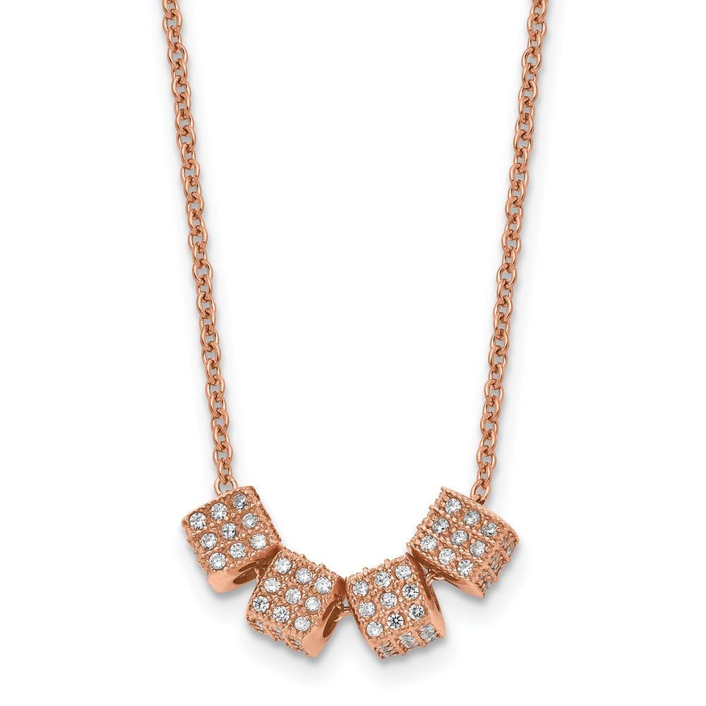 Stainless Steel Polished Rose IP-plated w/CZ 16.5in w/2in ext. Necklace