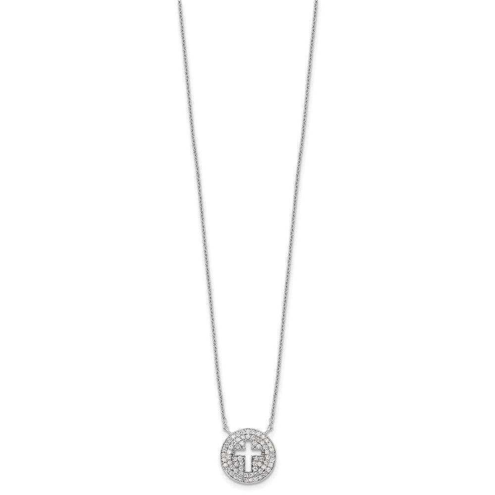 Sterling Silver 18in Rhodium-plated Polished CZ Cross Necklace 18 Inches