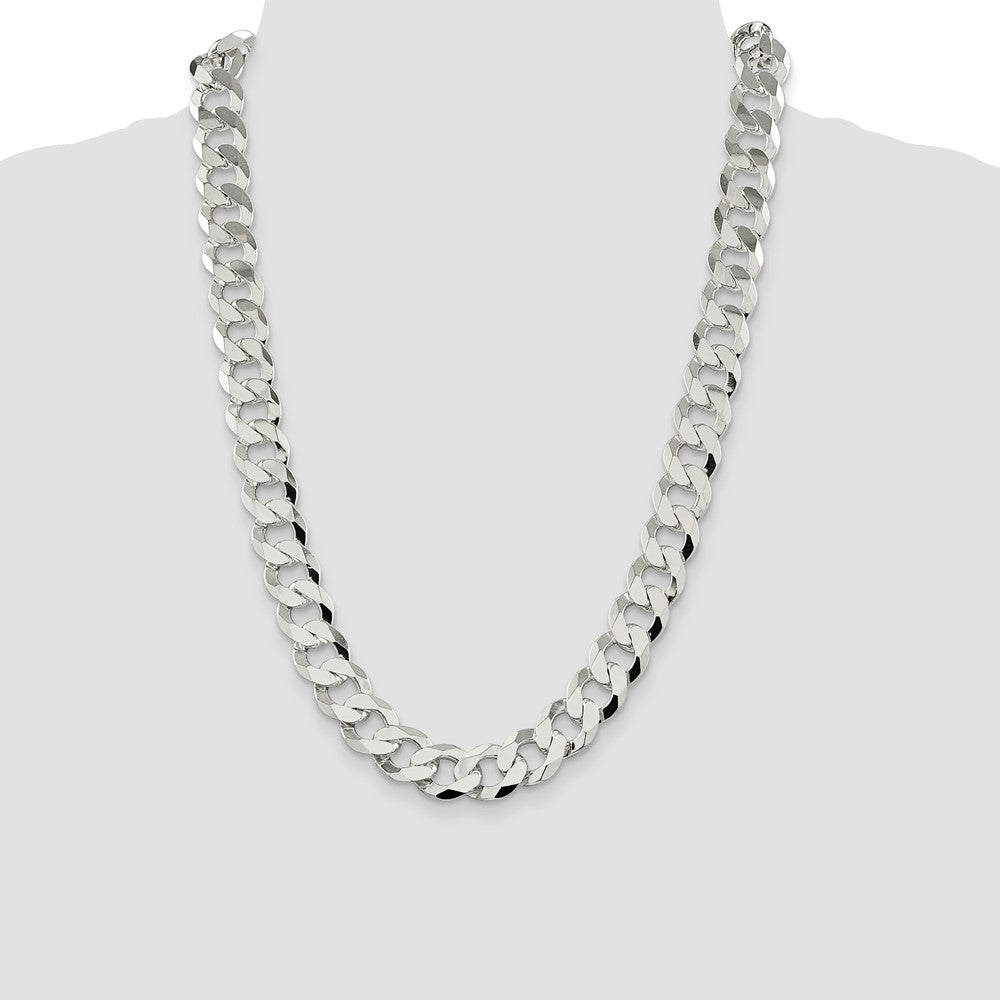 Sterling Silver 14mm Flat Curb Chain 24 Inches