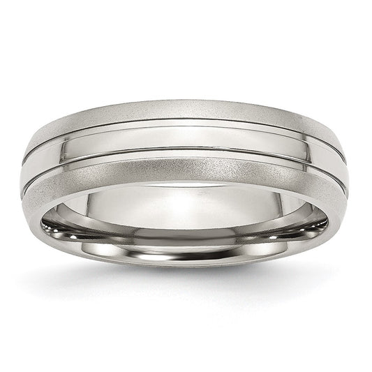 Stainless Steel Polished w/Brushed Edge 6mm Grooved Band Size - 6