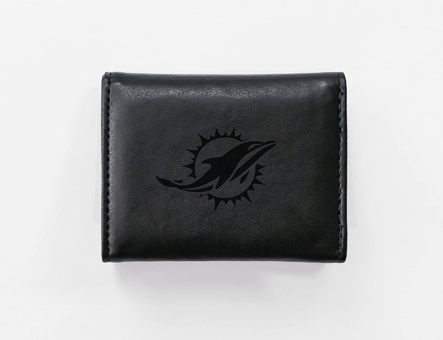 Miami Dolphins Black Laser Engraved Tri-Fold Wallet - Men's Accessory