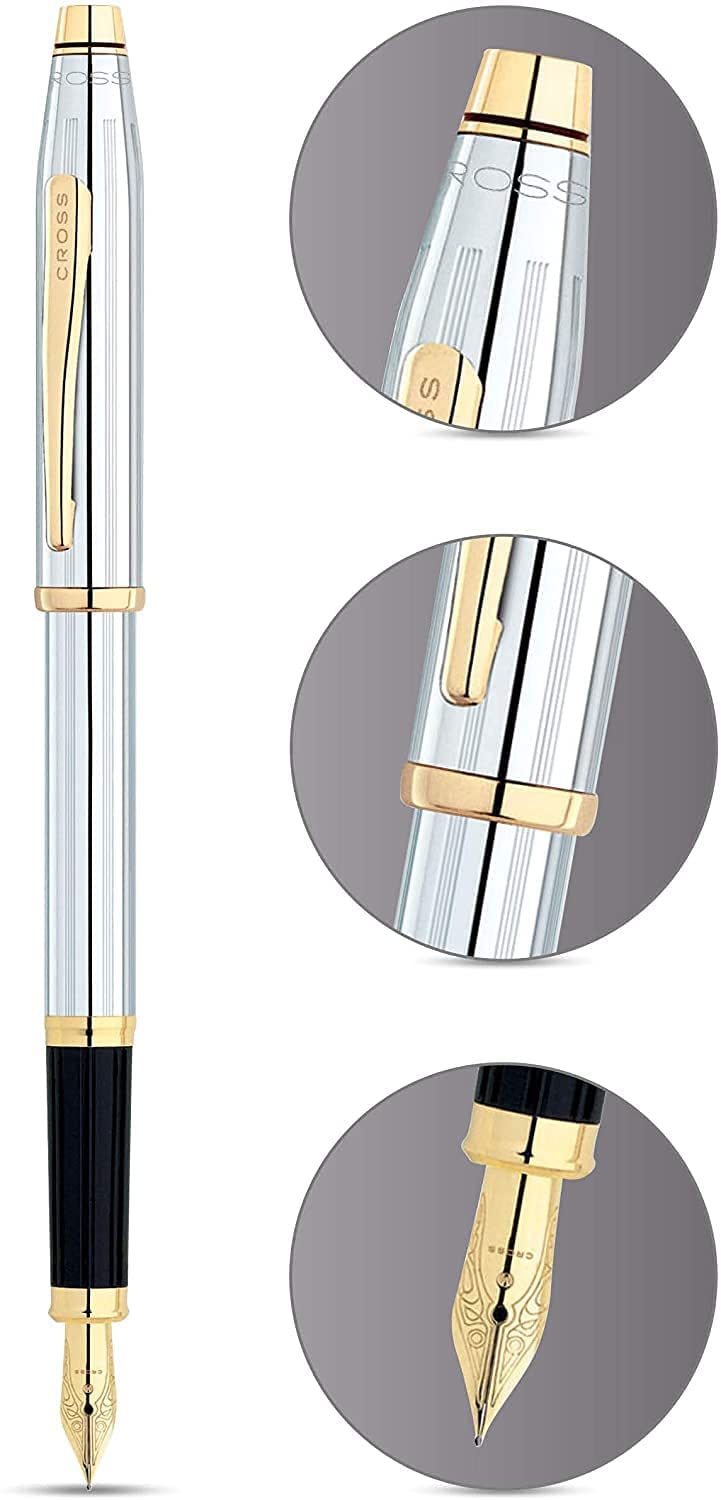 Cross Century II Refillable Fountain Pen, Medium Nib, Includes Premium Gift Box - Medalist Chrome