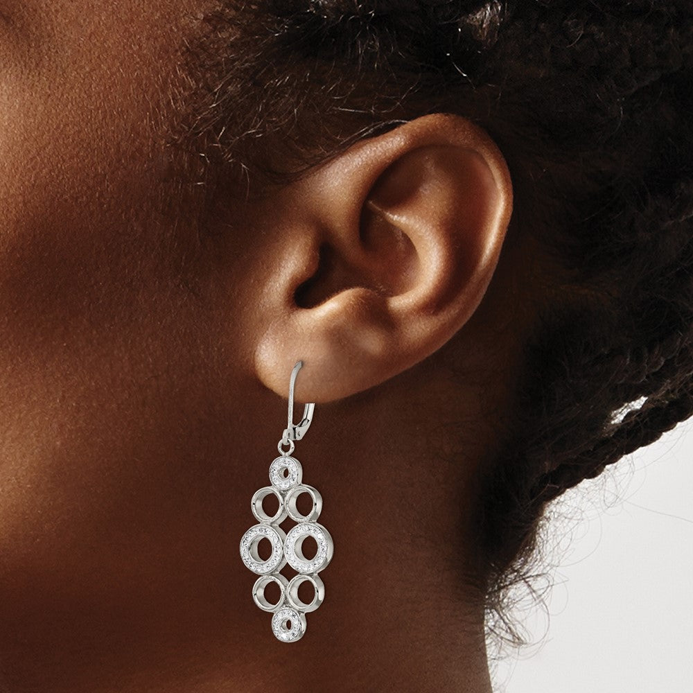 Stainless Steel Polished w/Preciosa Crystal Leverback Dangle Earrings