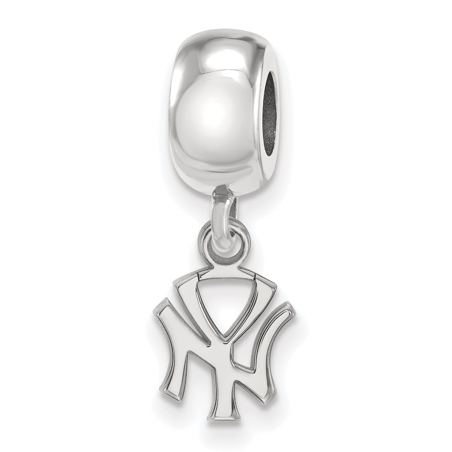 Sterling Silver Rhodium Plated Major League Baseball LogoArt New York Yankees N-Y Dangle Bead