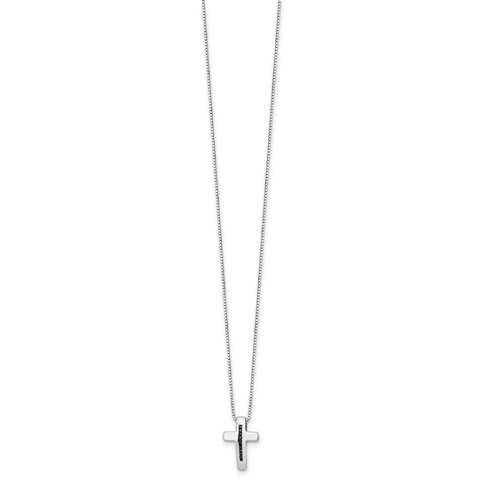 White Ice Sterling Silver Rhodium-plated 18 Inch Black Diamond Cross Necklace with 2 Inch Extender 18 Inches