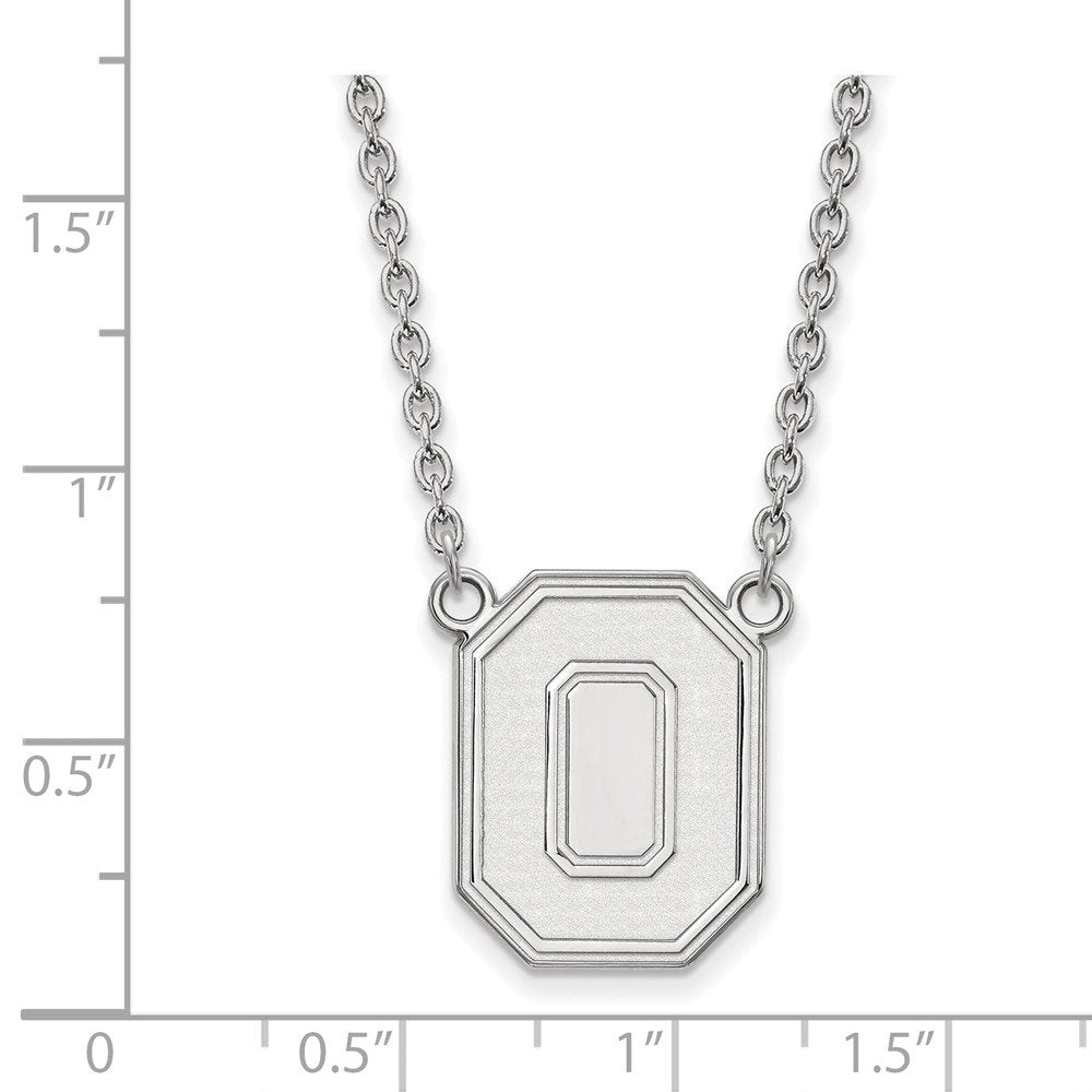 Sterling Silver Rhodium-plated LogoArt The Ohio State University Letter O Large Pendant 18 inch Necklace QSS054OSU-18