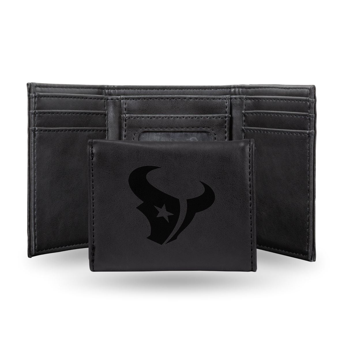 Football Rico Industries Houston  Black Laser Engraved Trifold Laser Engraved Tri-Fold Wallet - Men's Accessory