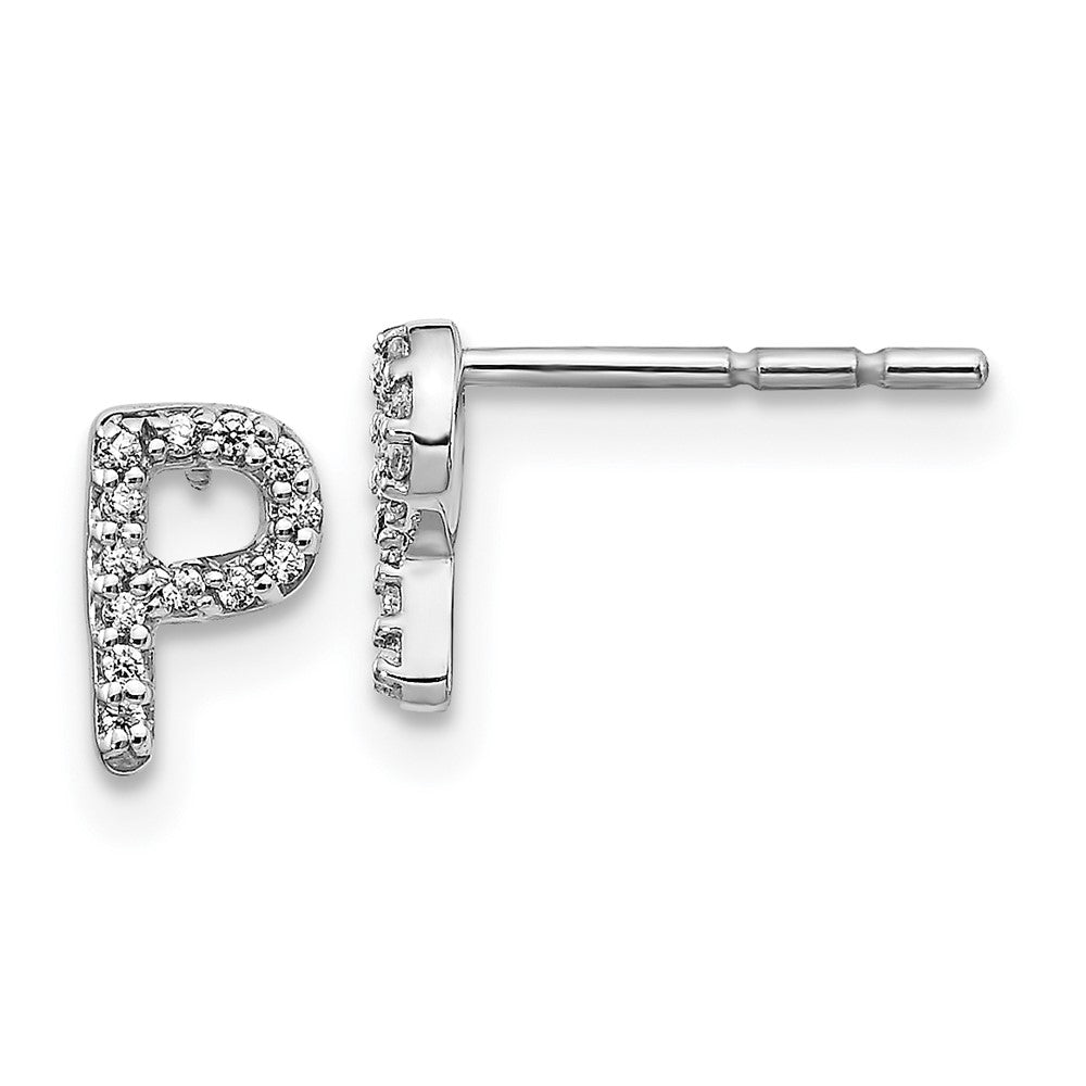 14k White Gold Diamond Initial P Post Earrings EM4169P