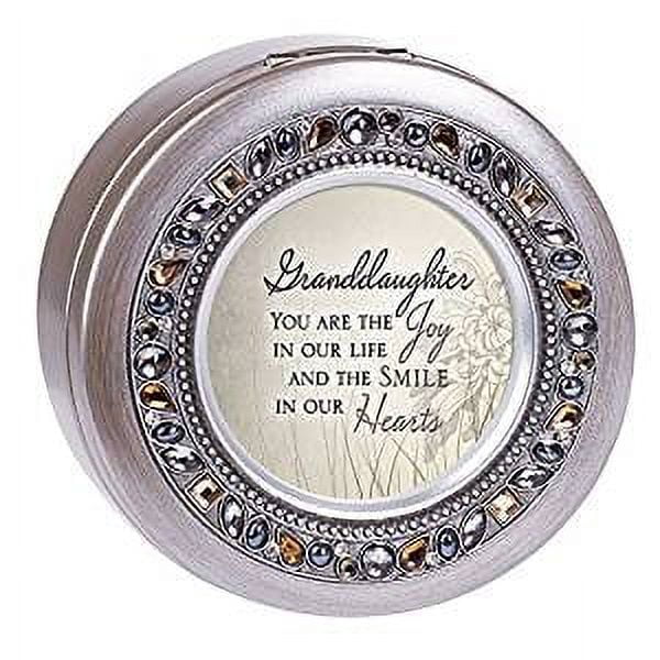 Cottage Garden Granddaughter the Joy and Smile Brushed Silver Round Jeweled Music Box Plays Tune Wonderful World