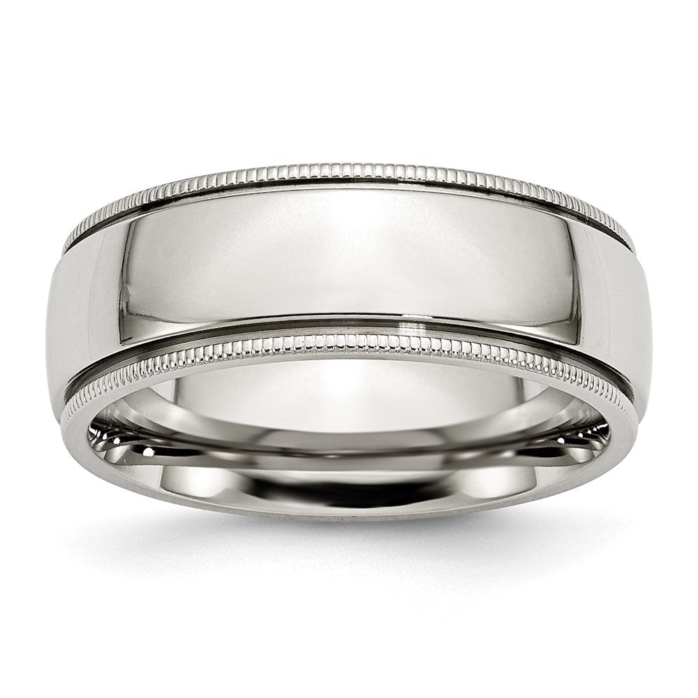 Stainless Steel Polished 8mm Grooved and Beaded Band Size - 10