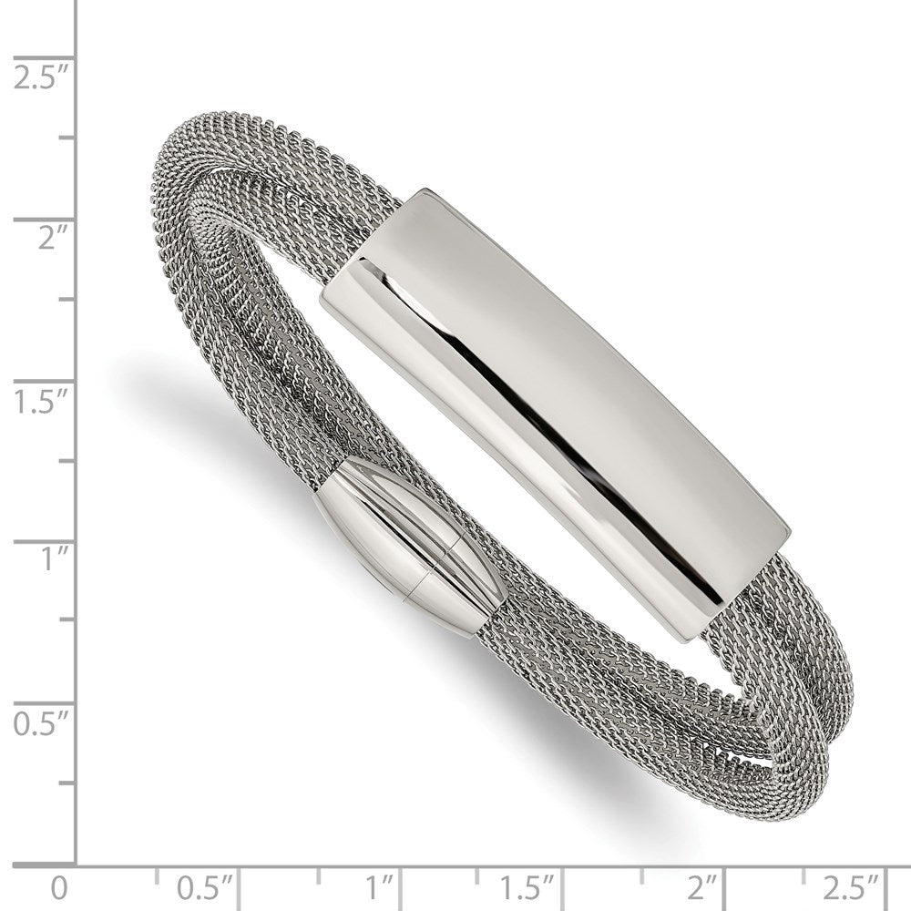 Stainless Steel Polished Mesh 2-Strand Adjustable ID Bracelet 7 inches