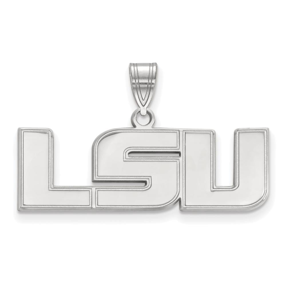 Sterling Silver Rhodium-plated LogoArt Louisiana State University L-S-U Medium Pendant Q-SS003LSU