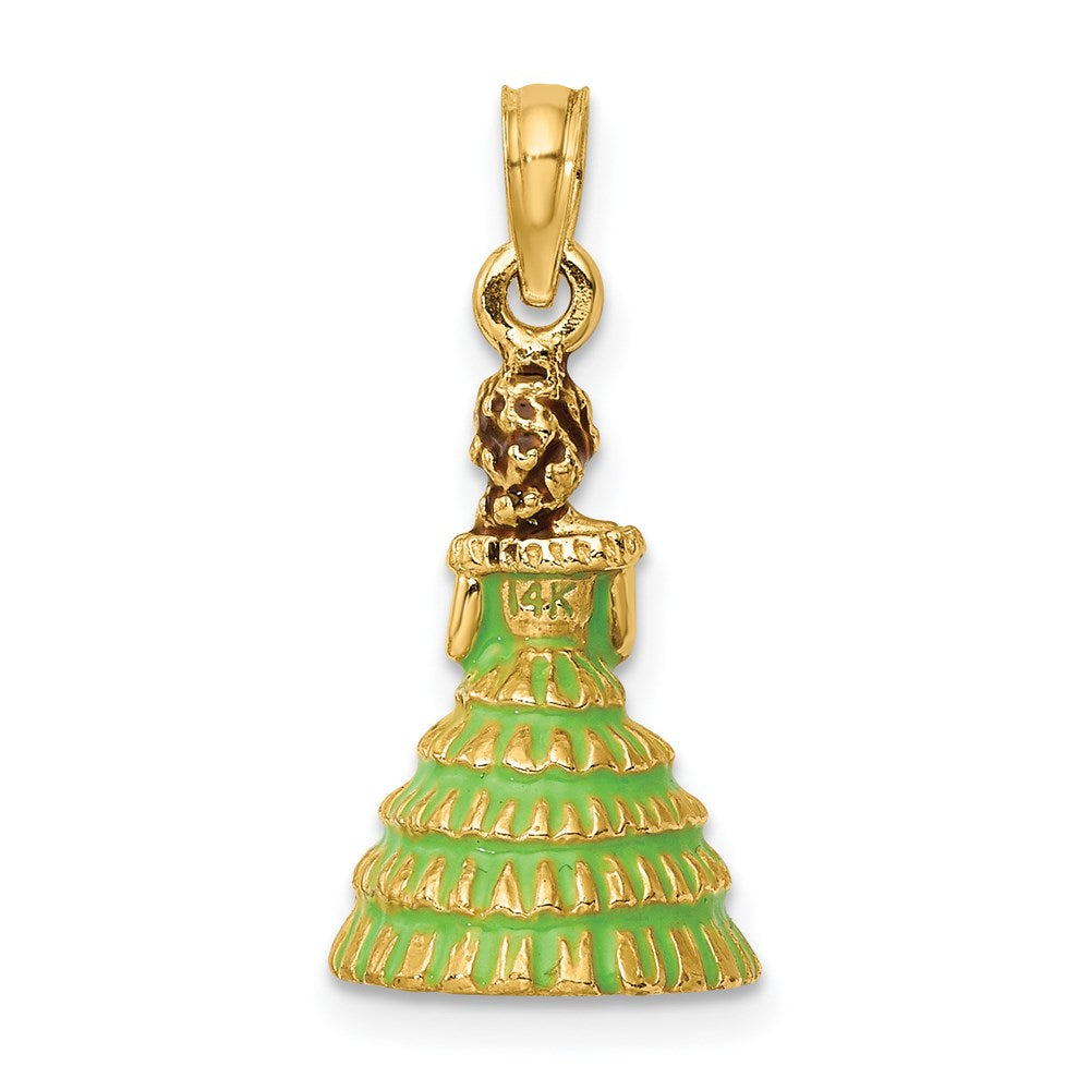 14K 3-D Green Enamel Dress Southern Belle Charm