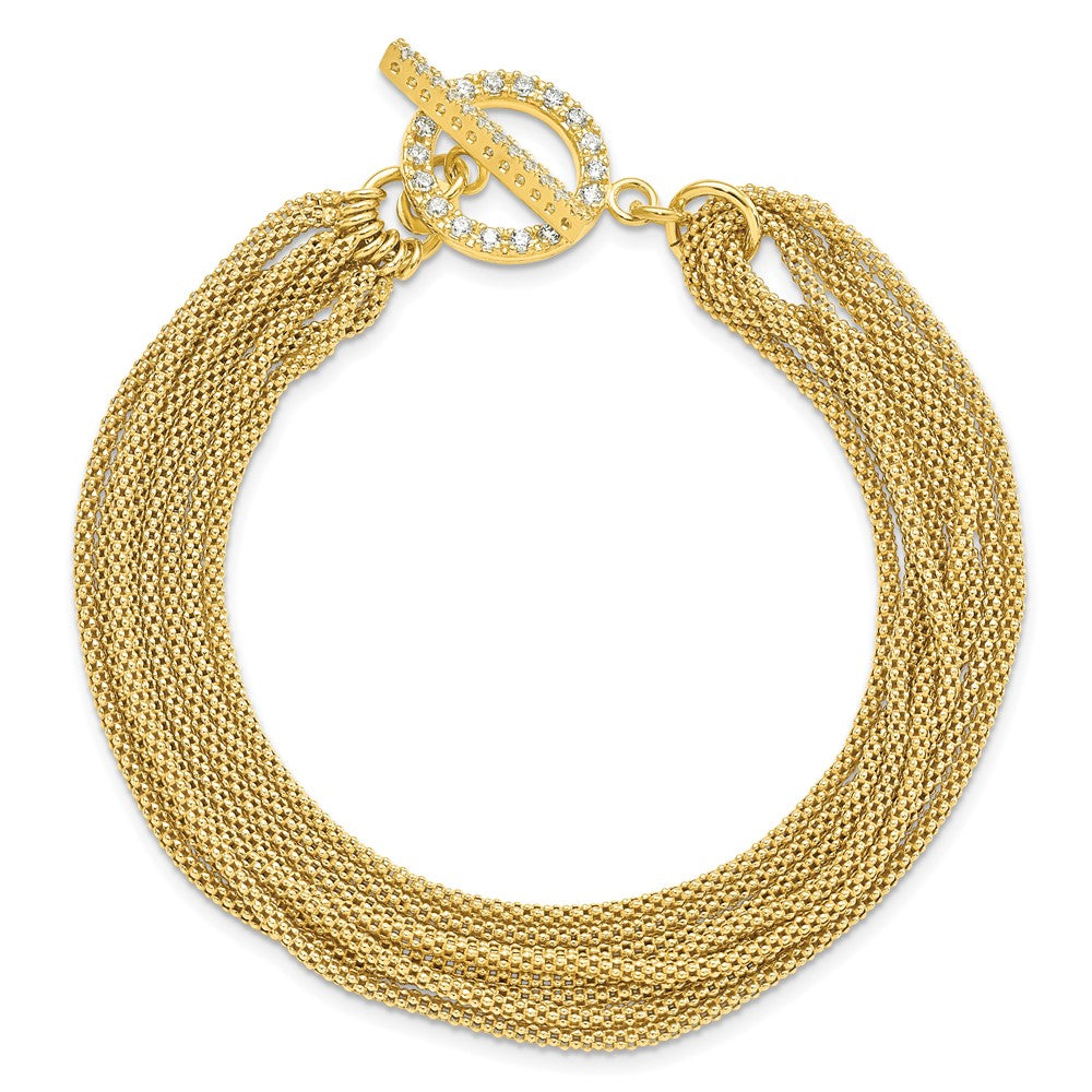 Sterling Silver Gold-tone Multi-strand CZ Toggle Bracelet