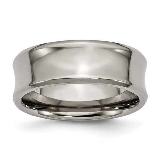 Titanium Polished Concave 8mm Beveled Edge Band Size - 6.5