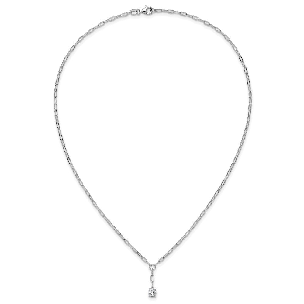 Cheryl M Sterling Silver Rhodium-plated Polished CZ Paperclip Link Lariat Necklace 18 Inches