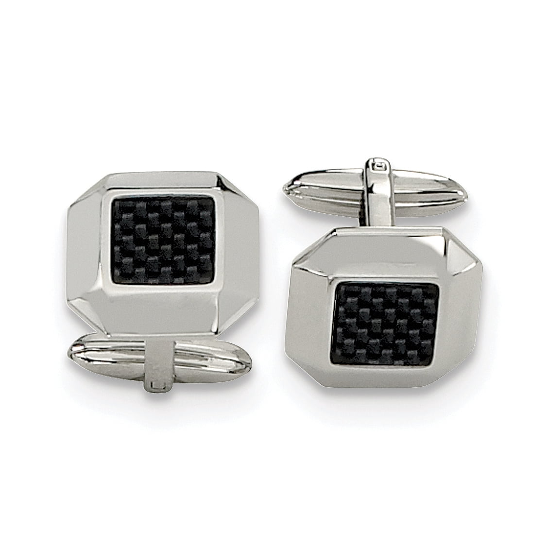 Stainless Steel Polished Black Carbon Fiber Inlay Cuff Links