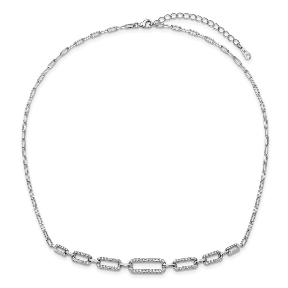Sterling Shimmer Sterling Silver Rhodium-plated CZ 102 Stone Paper Clip Link 16 in with 2 inch Extension Necklace 16 Inches