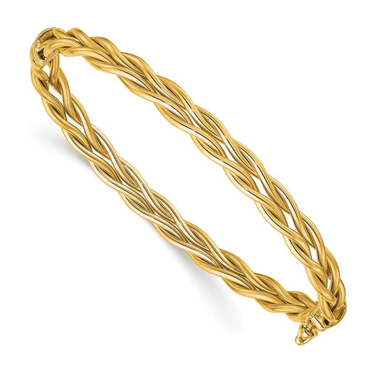 14K Polished Weaved Hinged Bangle 7  inches
