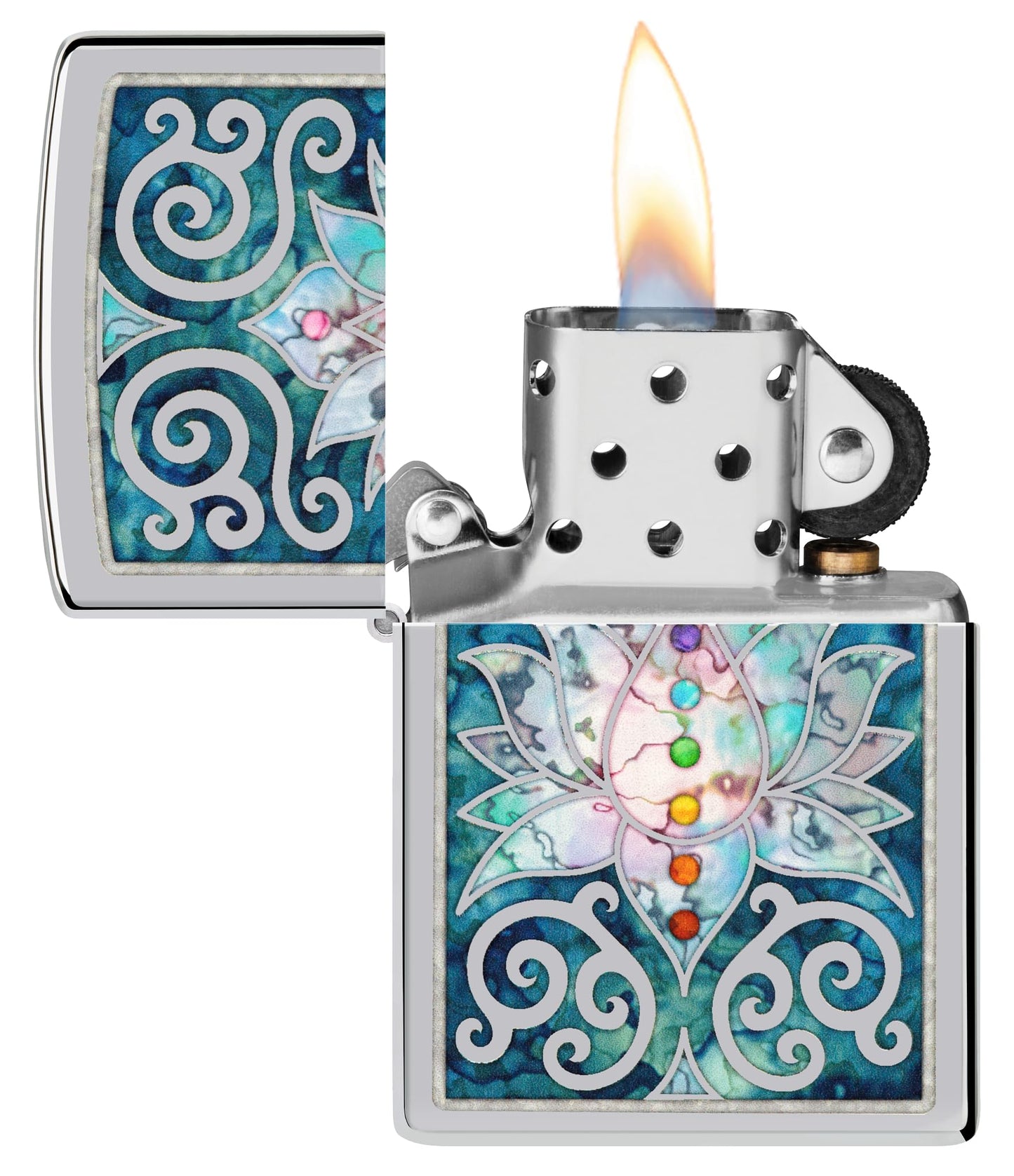 Zippo 48592 Lotus Flower High Polish Chrome Windproof Lighter