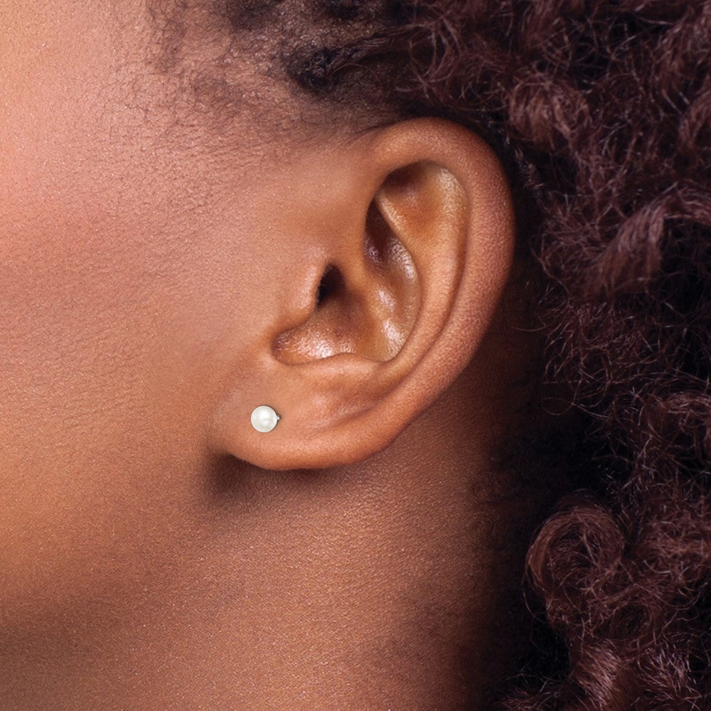 Sterling Silver Rhodium-plated 3-4mm White Button Freshwater Cultured Pearl Post Earrings