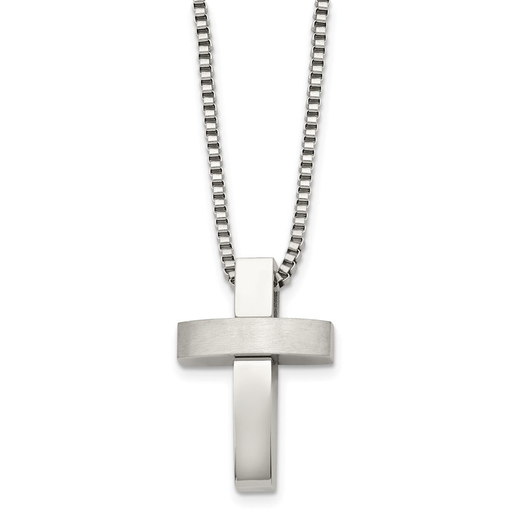 Stainless Steel Brushed and Polished Cross 22in Necklace