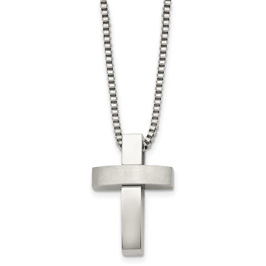 Stainless Steel Brushed and Polished Cross 22in Necklace