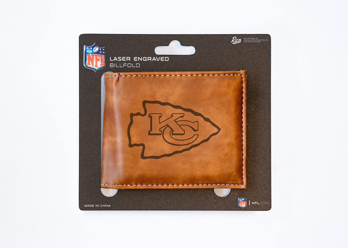 Rico Industries Football Kansas City Chiefs Brown Laser Engraved Bill-fold Wallet - Slim Design - Great Gift
