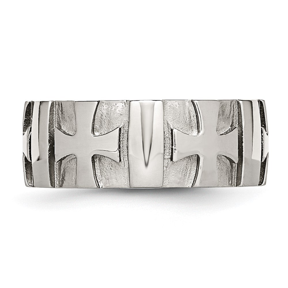 Stainless Steel Brushed & Polished 3pt Diamond Cross 9mm Band Size - 9