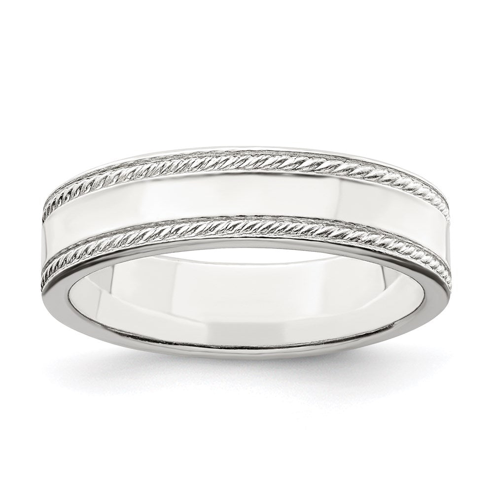 Sterling Silver 5mm Flat with Rope Edge Size 10 Band