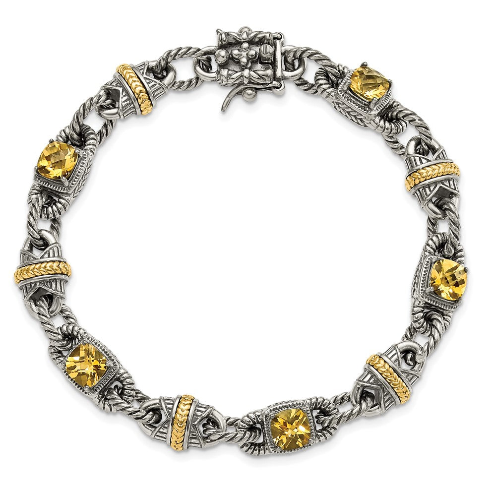 Sterling Silver w/14ky Accent Polished & Antiqued Citrine Bracelet