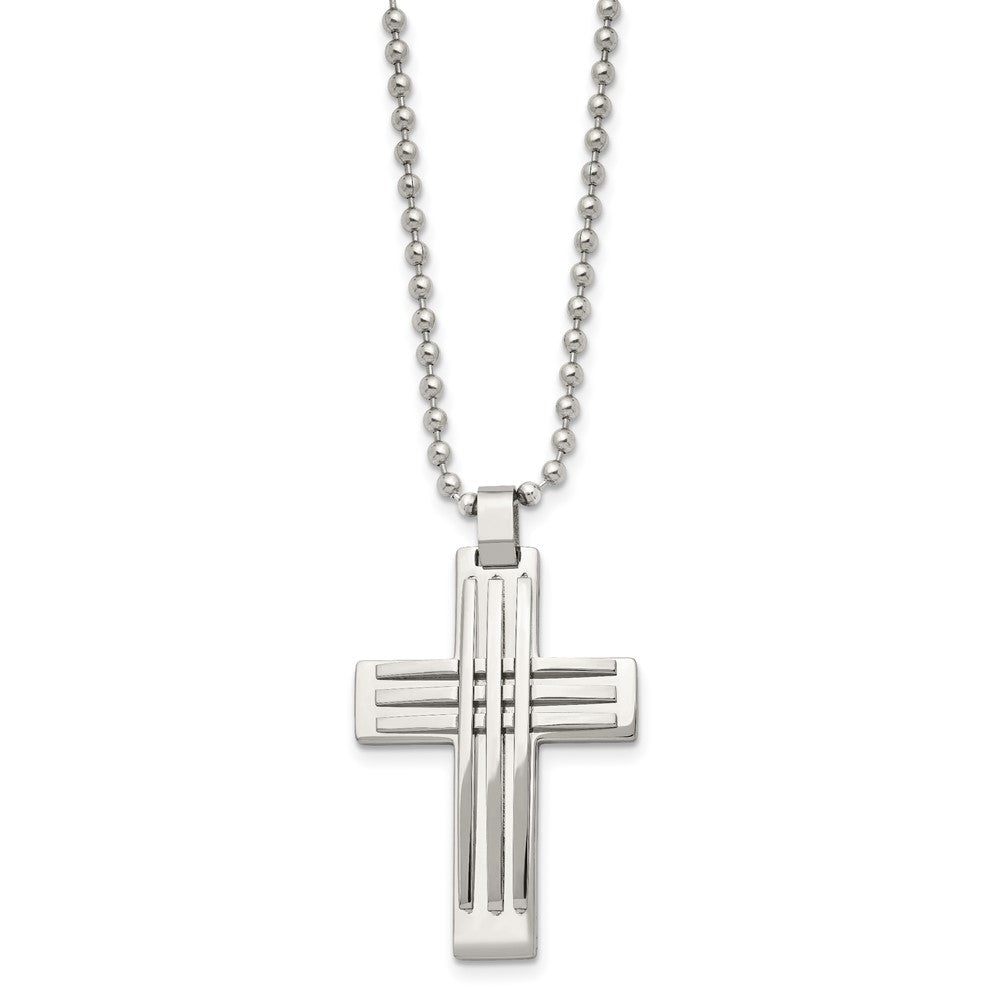 Stainless Steel Polished Cross 22in Necklace