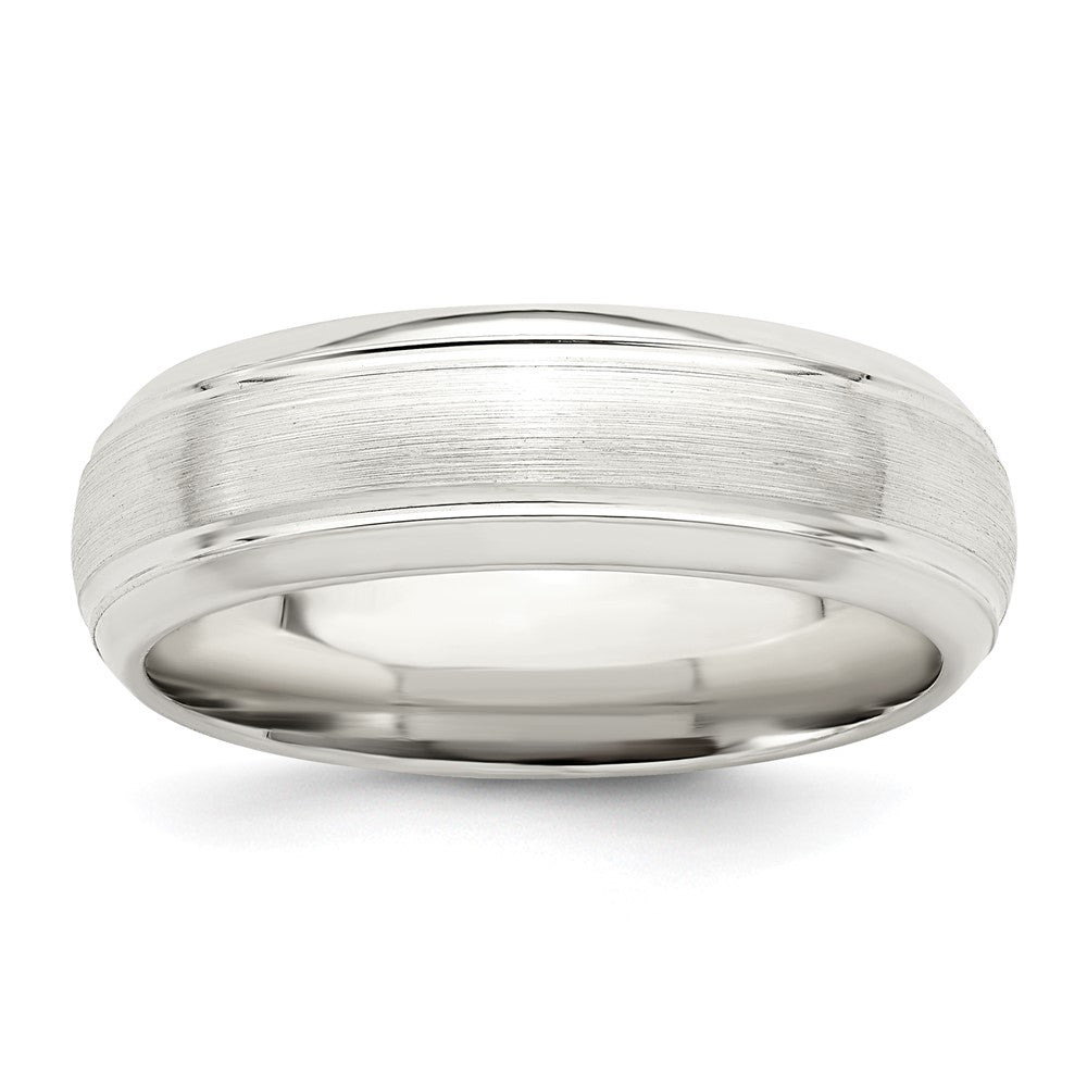 Sterling Silver 6mm Brushed Domed with Grooved Beveled Edge Fancy Band Size 7.5