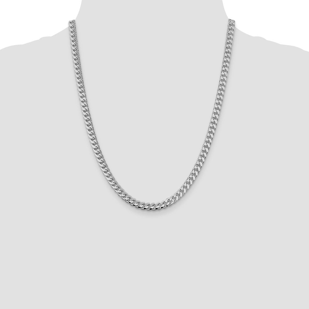 Sterling Silver Rhodium-plated 6mm Domed w/ Side D/C Curb Chain 22 Inches