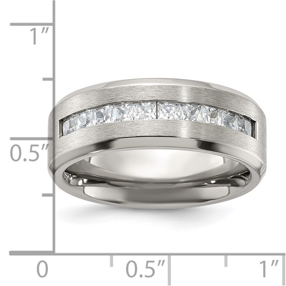 Titanium Brushed and Polished with CZ 8mm Band Size - 7