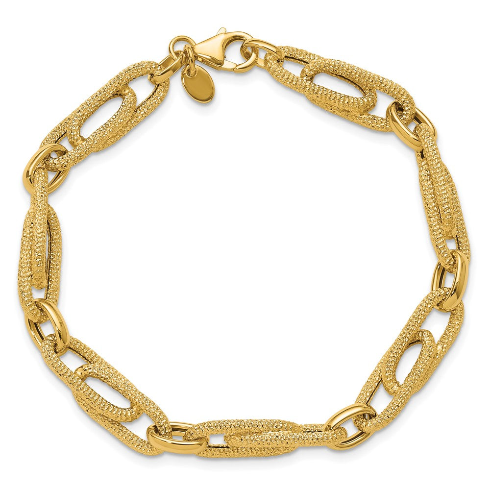 14K Polished and Textured Fancy Link Bracelet 7.5  inches