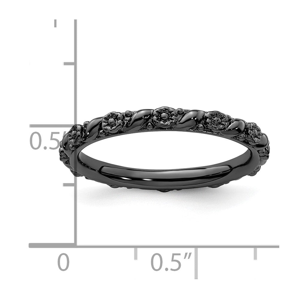 Sterling Silver Stackable Expressions Ruthenium Polished Flower Ring