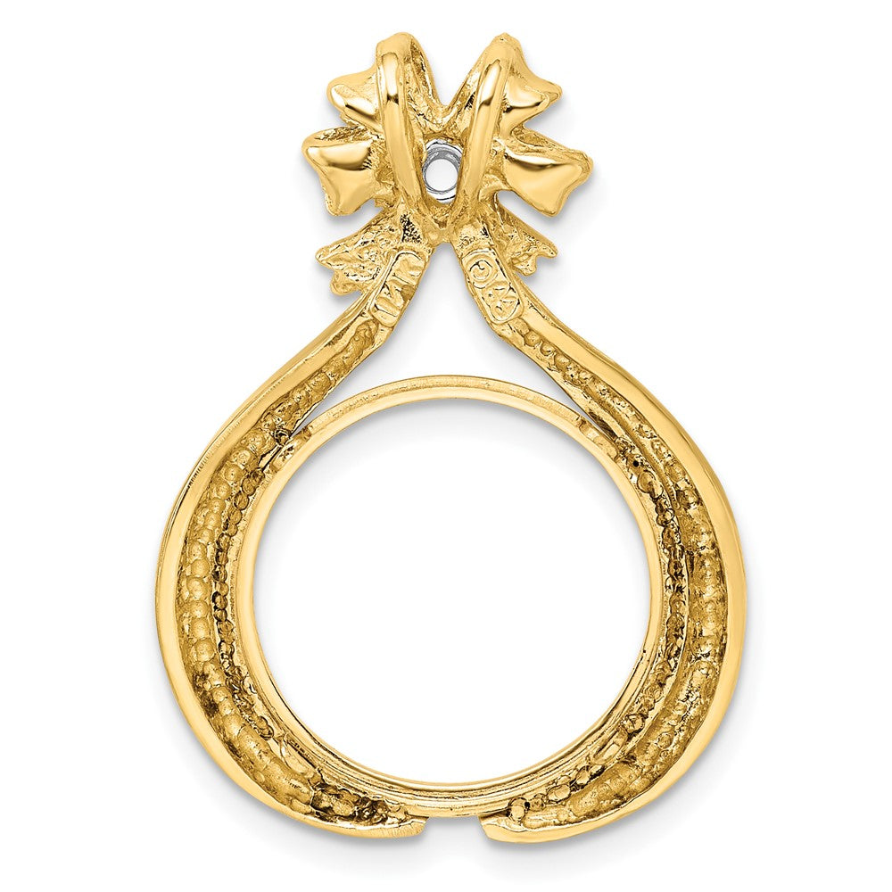 Wideband Distinguished Coin Jewelry 14k Two-tone Polished Diamond Teardrop Bow 16.5mm Prong Coin Bezel Pendant Mounting