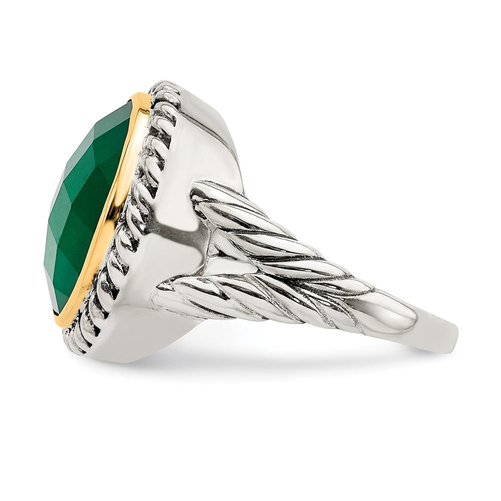 Sterling Silver w/14k Round Green Onyx Ring