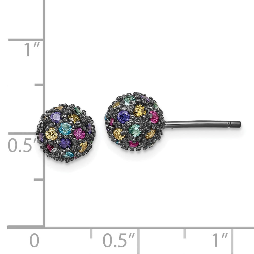 Sterling Silver Black-plated Multicolored CZ Ball Post Earrings