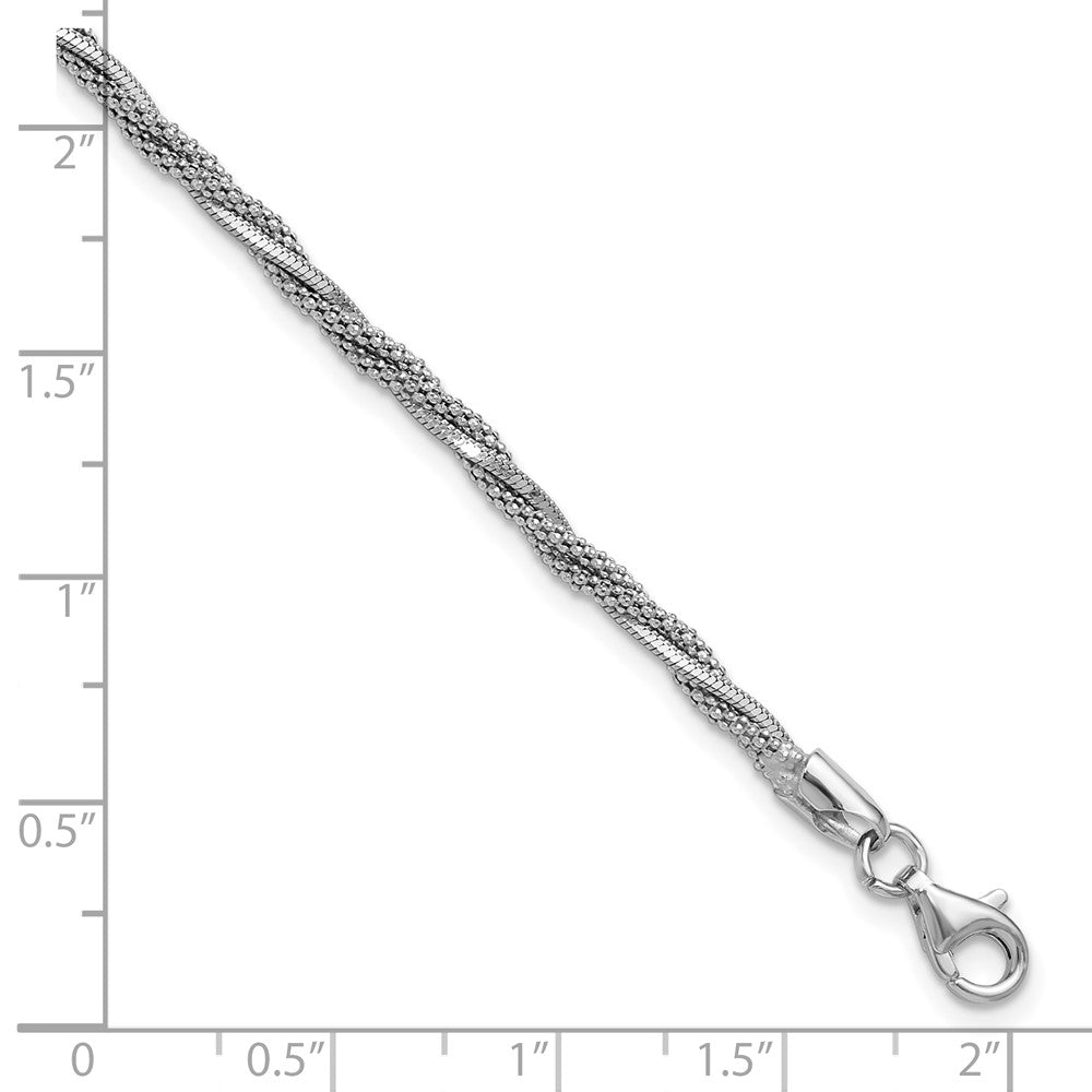 SS RH-plated Polish/Texture Braided w/ .75in ext. Bracelet 7.75  inches