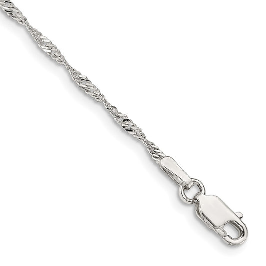 Sterling Silver 1.75mm Singapore Chain Anklet 9 inches